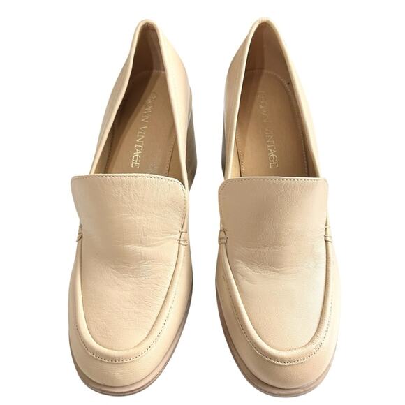 Crown Vintage Caitlun Pump Leather Cream Block Heel Loafers Size 10 - Picture 6 of 15